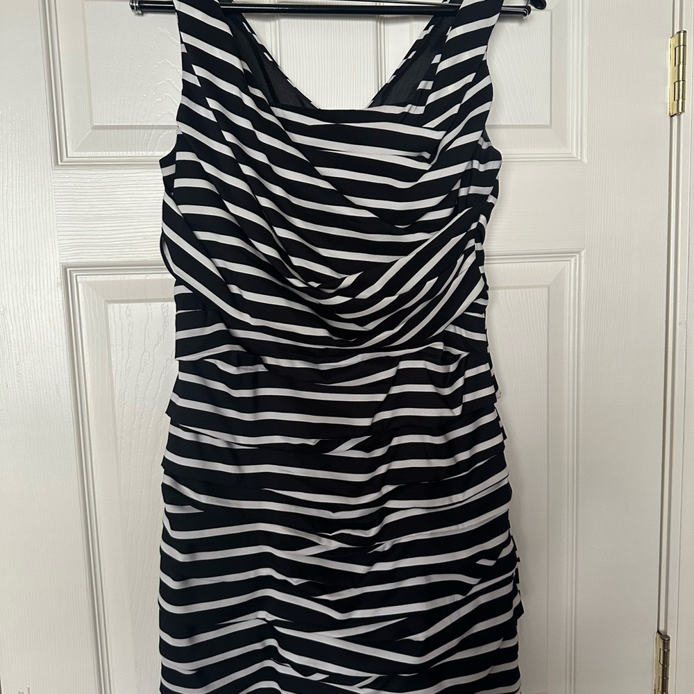 Express Black and White Ruched Sheath Mini Dress